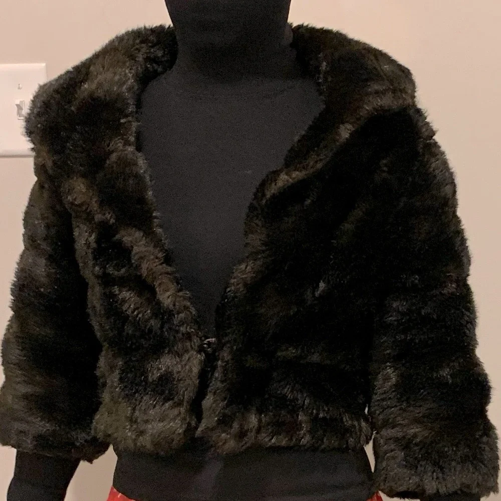 Vintage Monique Cropped Faux Fur Cape Coat Teddy Paris France XS/S - Picture 5 of 14